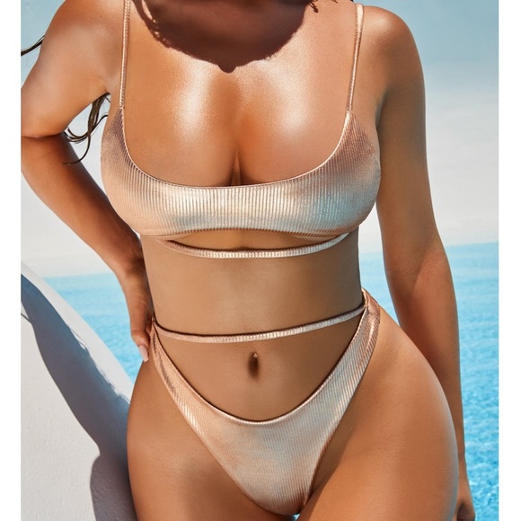 SOLD - Oh Polly Rose Gold Cut In Line Bikini - Picture 2 of 4